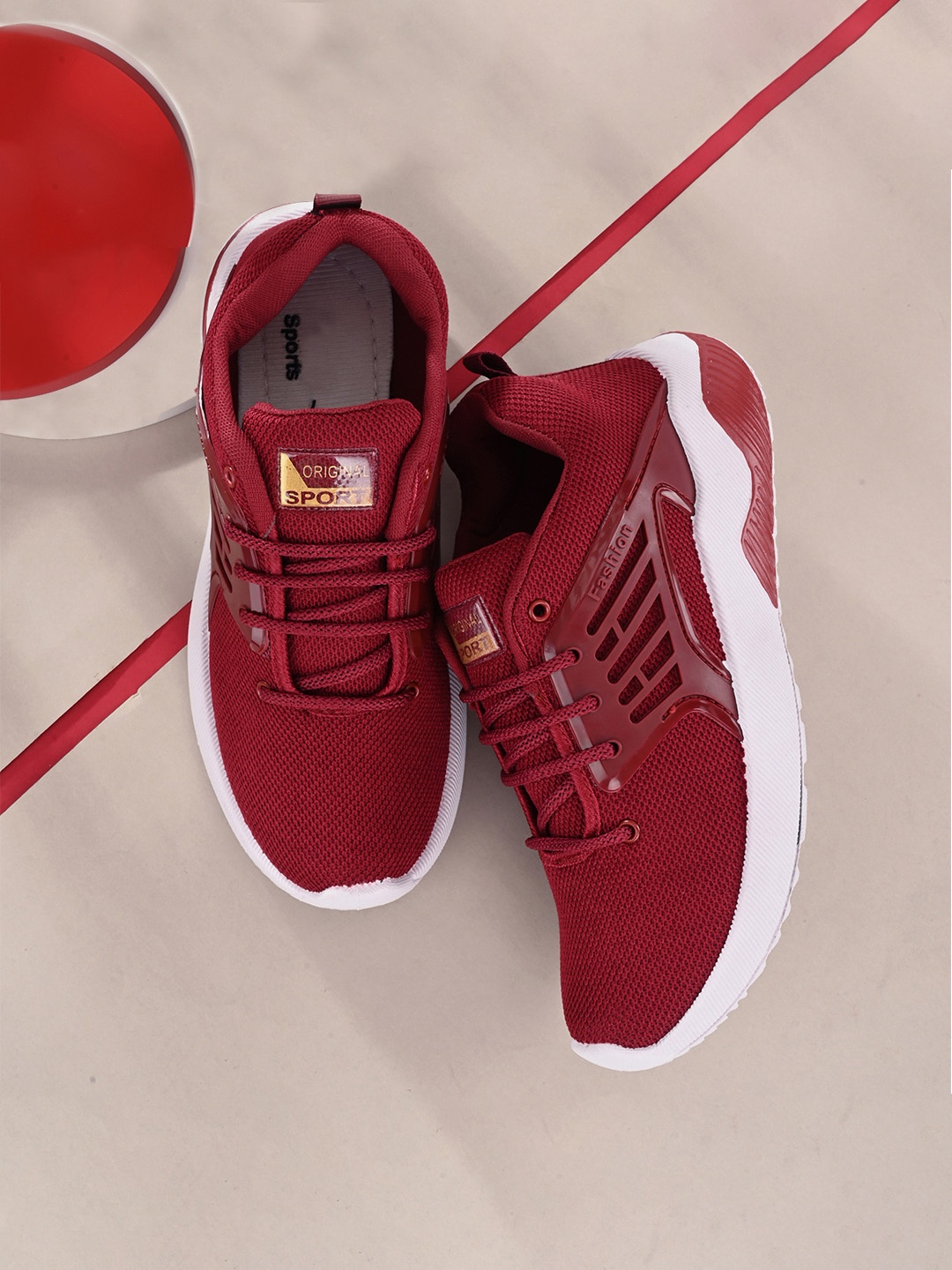 

BIRDE Men Maroon Striped Sneakers