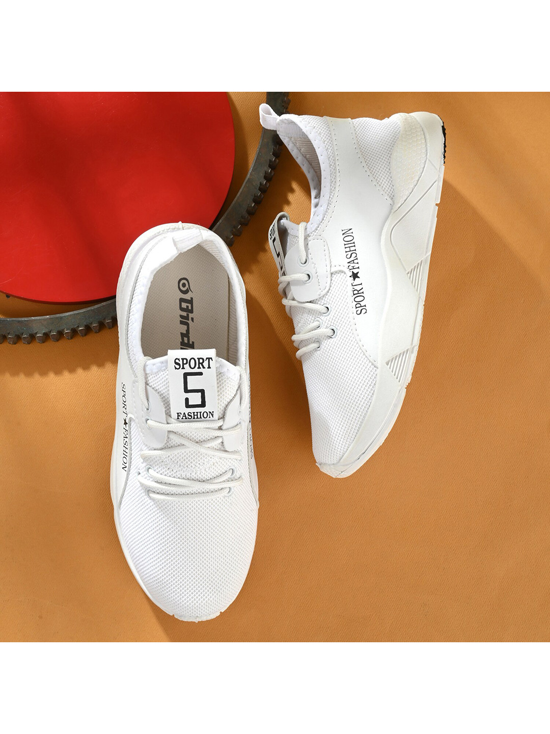

BIRDE Men White Woven Design Sneakers