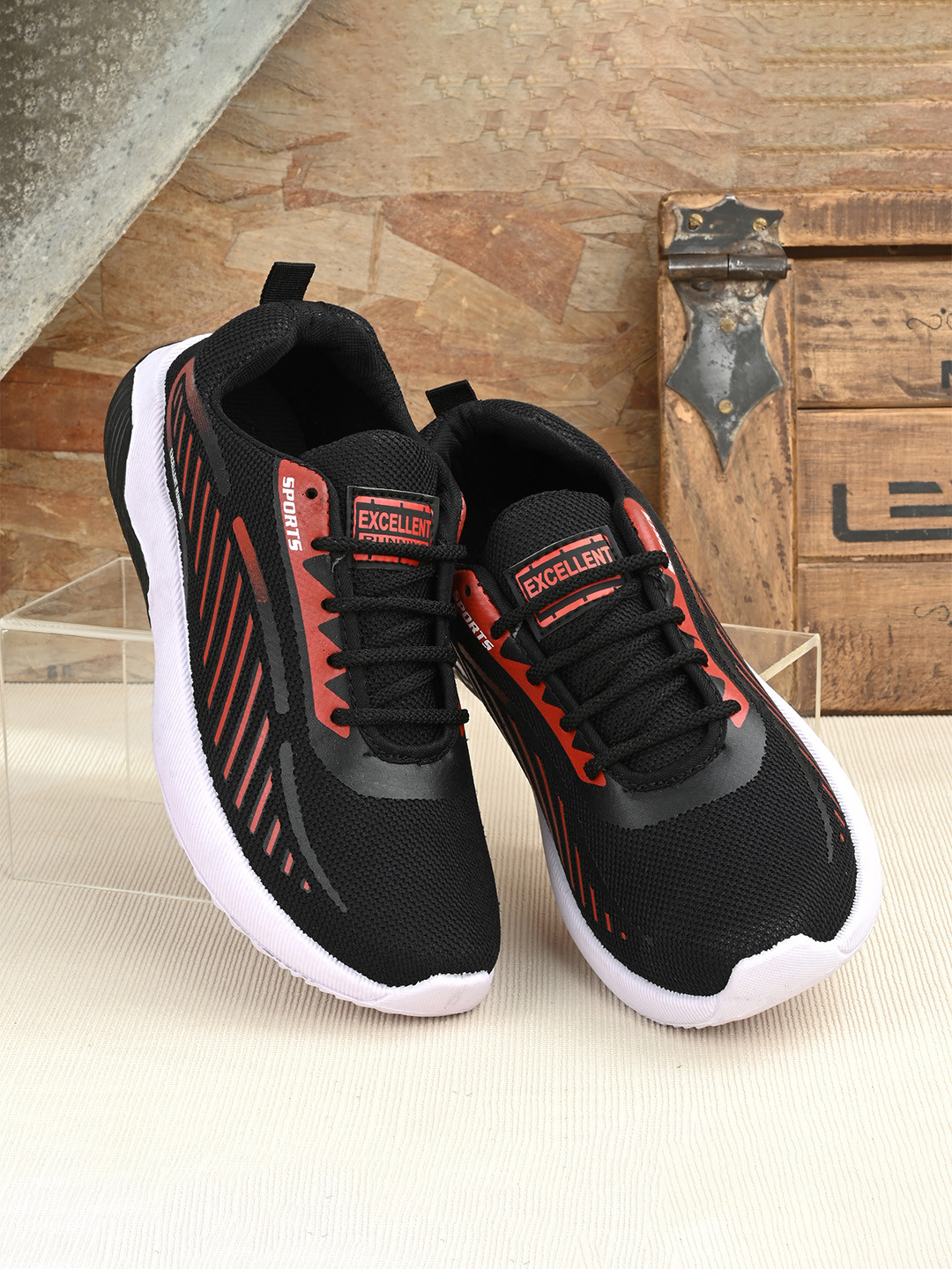 

BIRDE Men Black Striped Sneakers