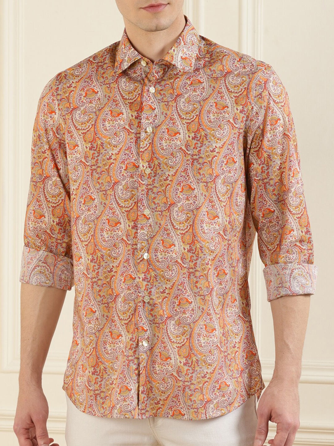 

ETRO Men Orange Floral Printed Casual Shirt