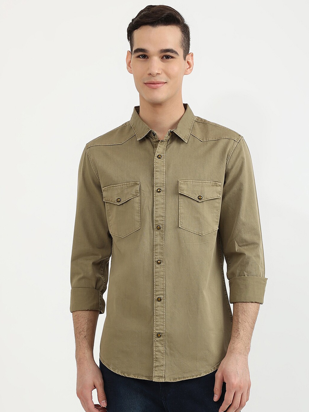 

United Colors of Benetton Men Khaki Slim Fit Cotton Casual Shirt