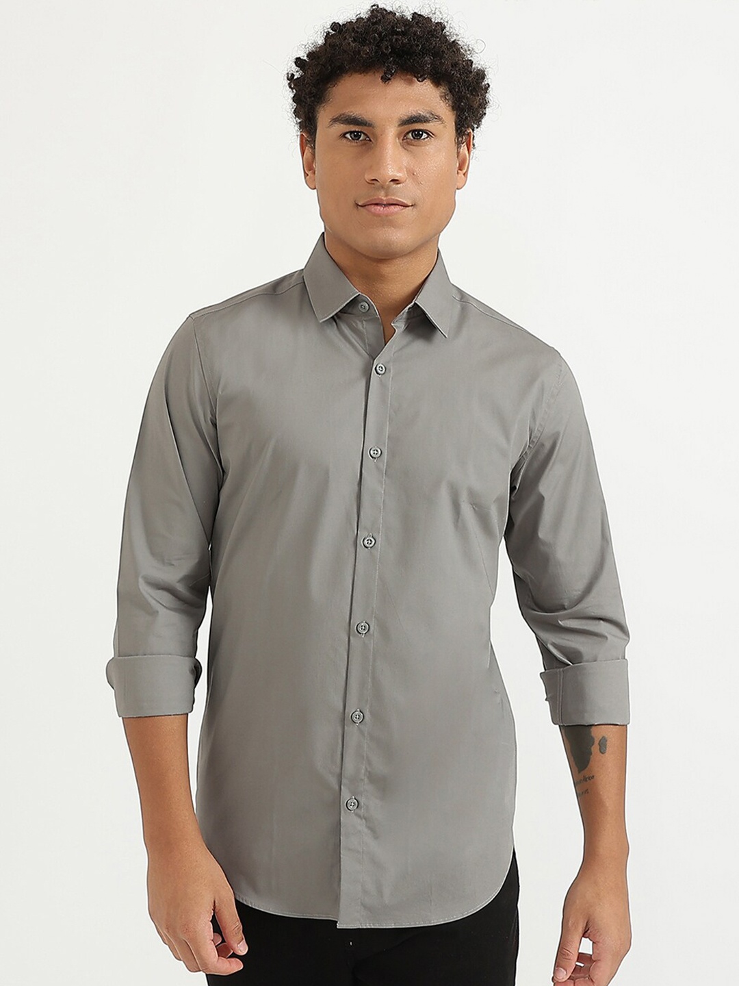 

United Colors of Benetton Men Grey Solid Slim Fit Casual Shirt