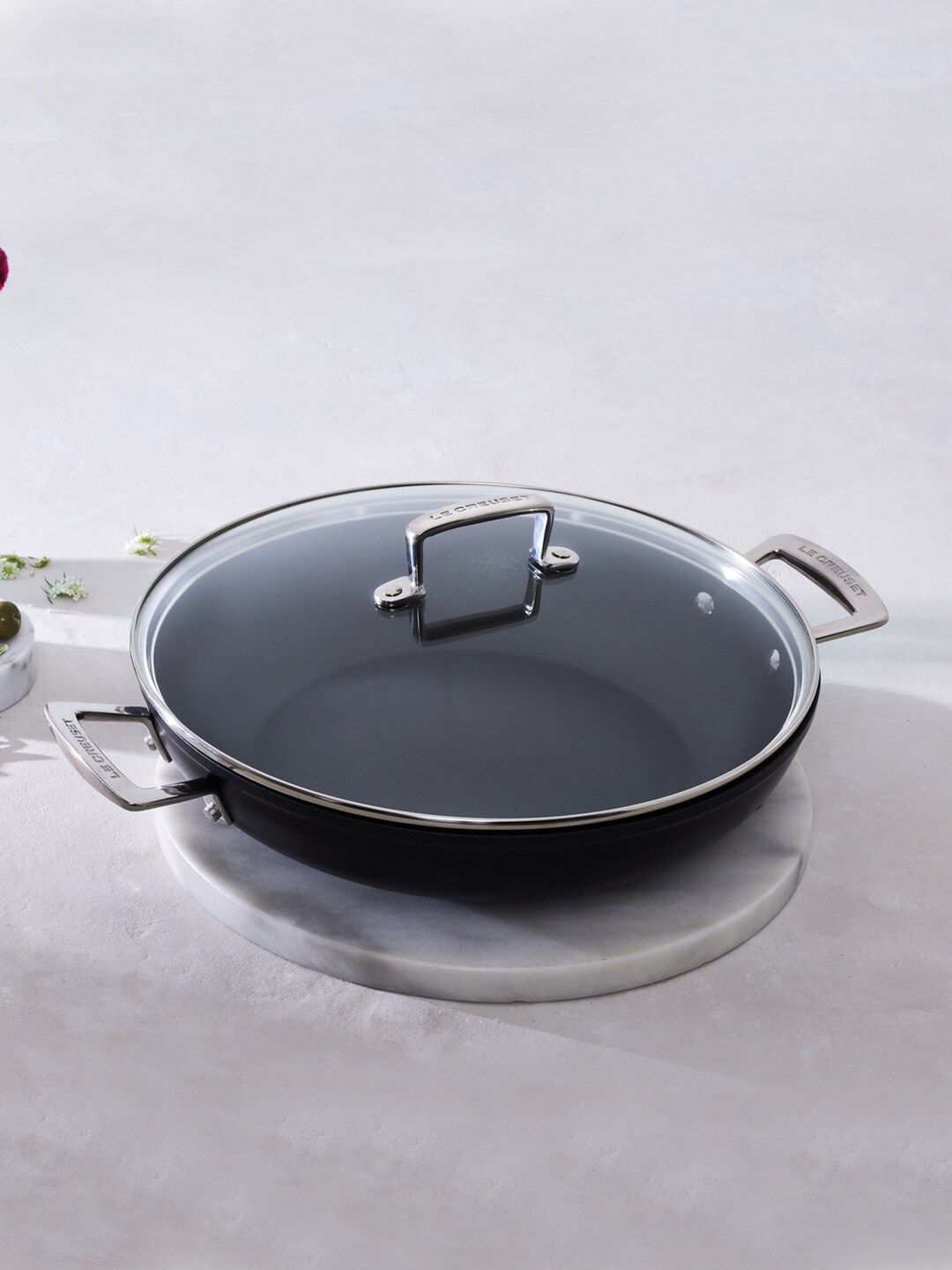 

LE CREUSET Silver & Black Induction Base Stainless Steel Sauce Pan