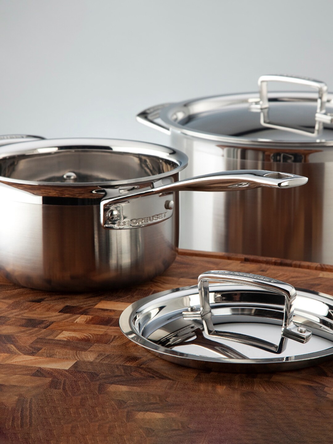 

LE CREUSET Set Of 5 Steel-Colored Solid Stainless-Steel Cookware Set