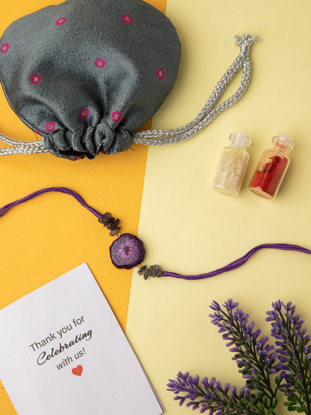 

DEEBACO Agate Stone & Ionite Thread Rakhi, Purple