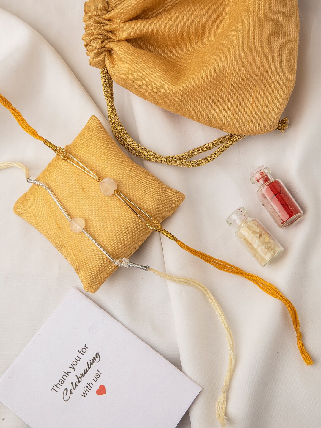

DEEBACO Pack Of 2 Yellow Rose Quartz Healing Stone Rakhi With Roli Chawal