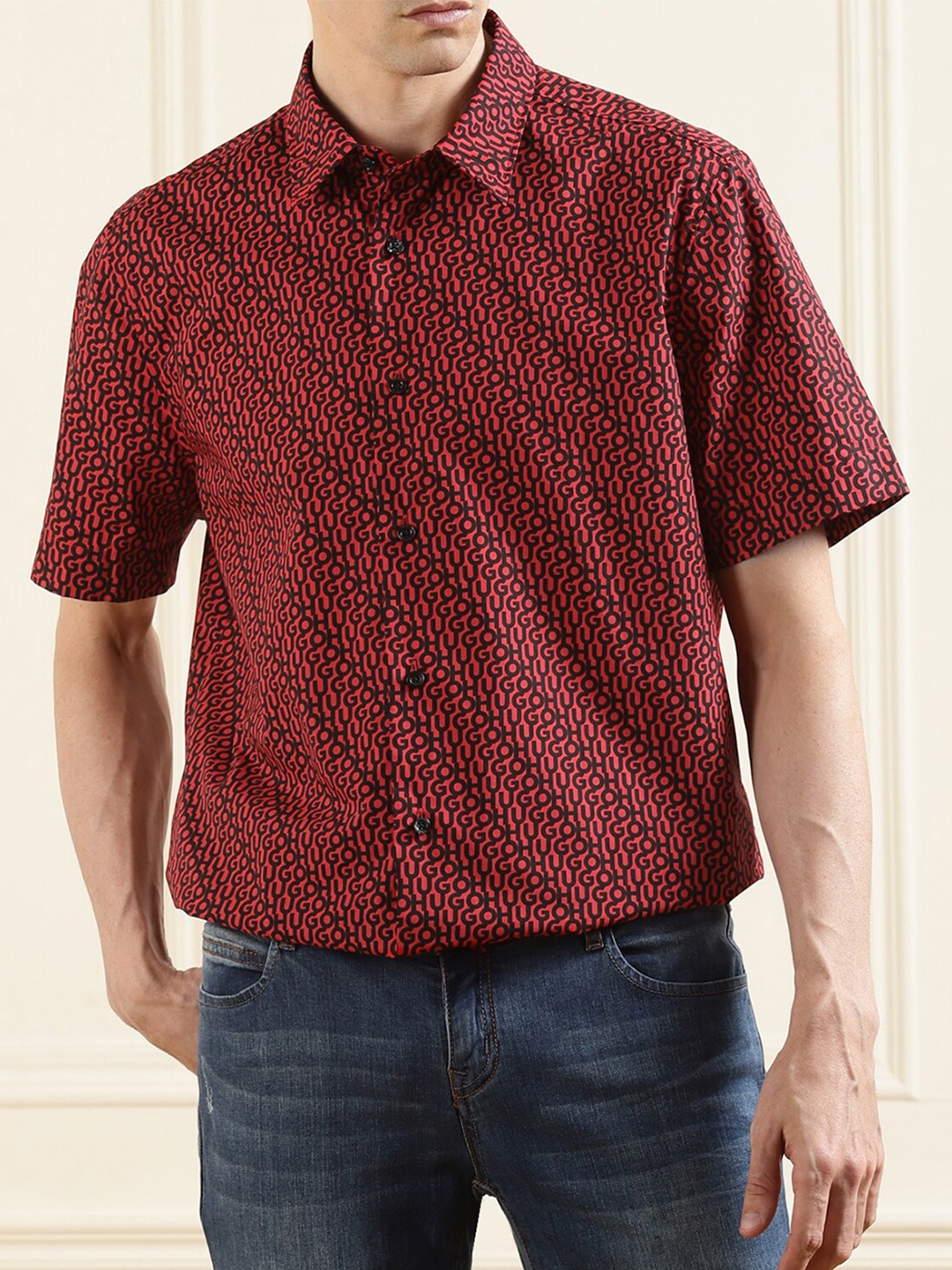 

HUGO Men Red Printed Casual Shirt