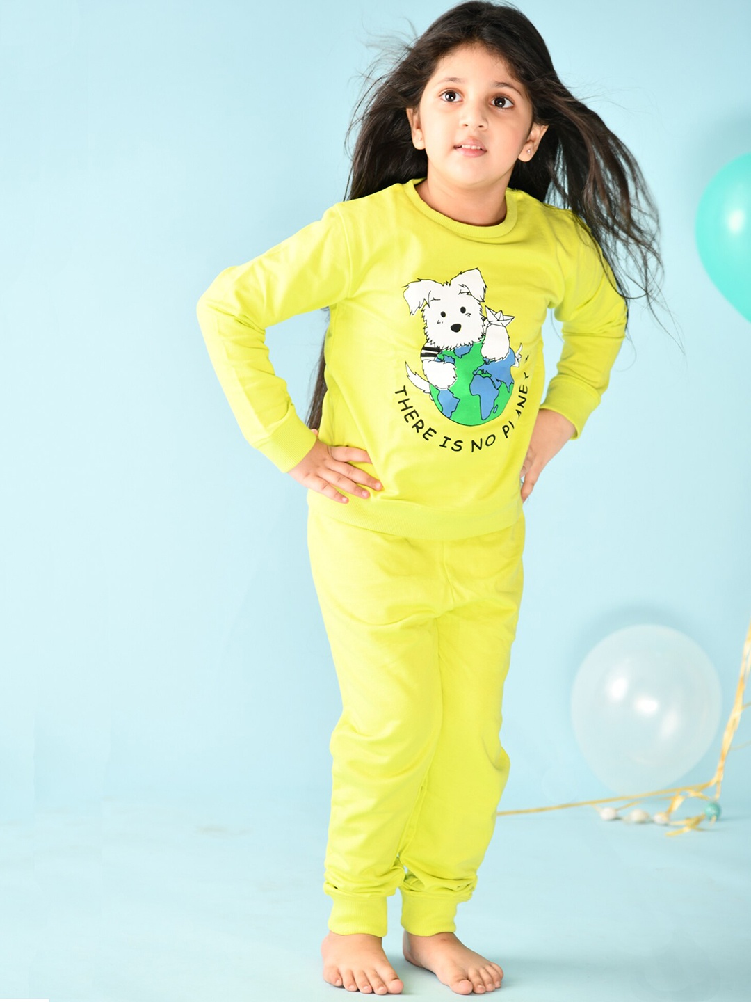 

Anthrilo Girls Printed Pure Cotton T-shirt with Trousers, Lime green