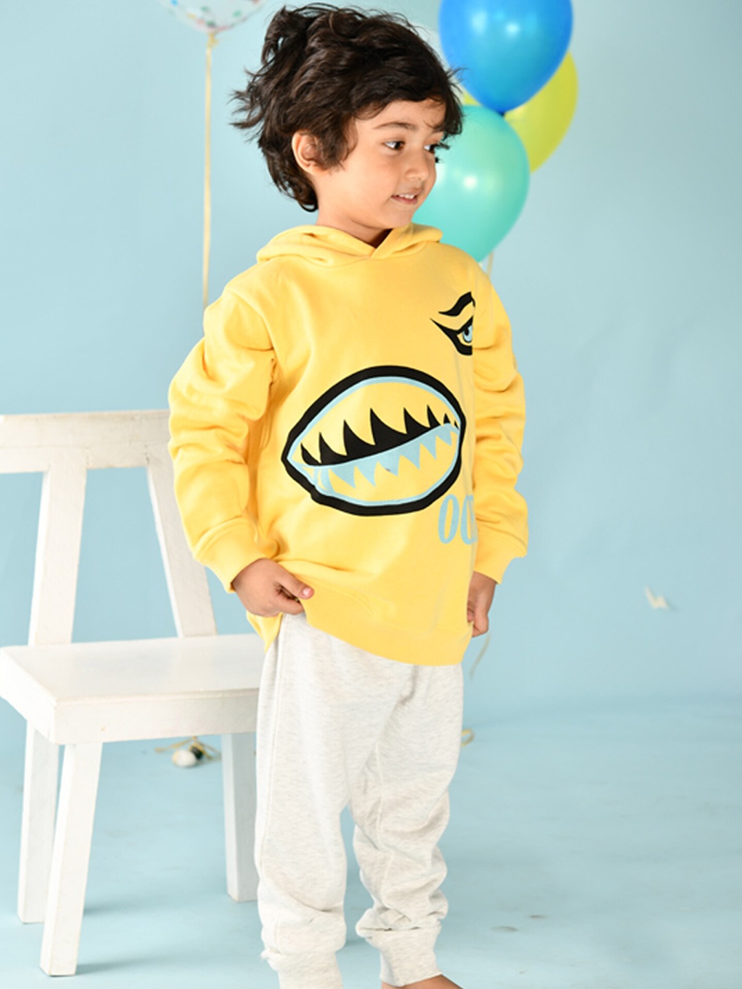 

Anthrilo Boys Yellow & Grey Printed Pure Cotton Sweatshirt Jogger Set