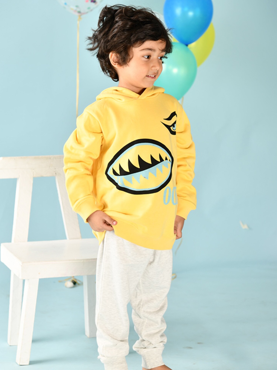 

Anthrilo Boys Shark Printed Hooded Sweatshirt with Joggers, Yellow