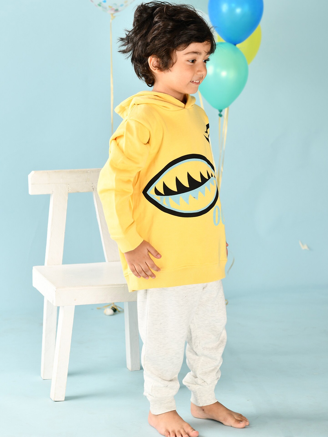 

Anthrilo Boys Printed Hooded T-shirt with Trousers, Yellow