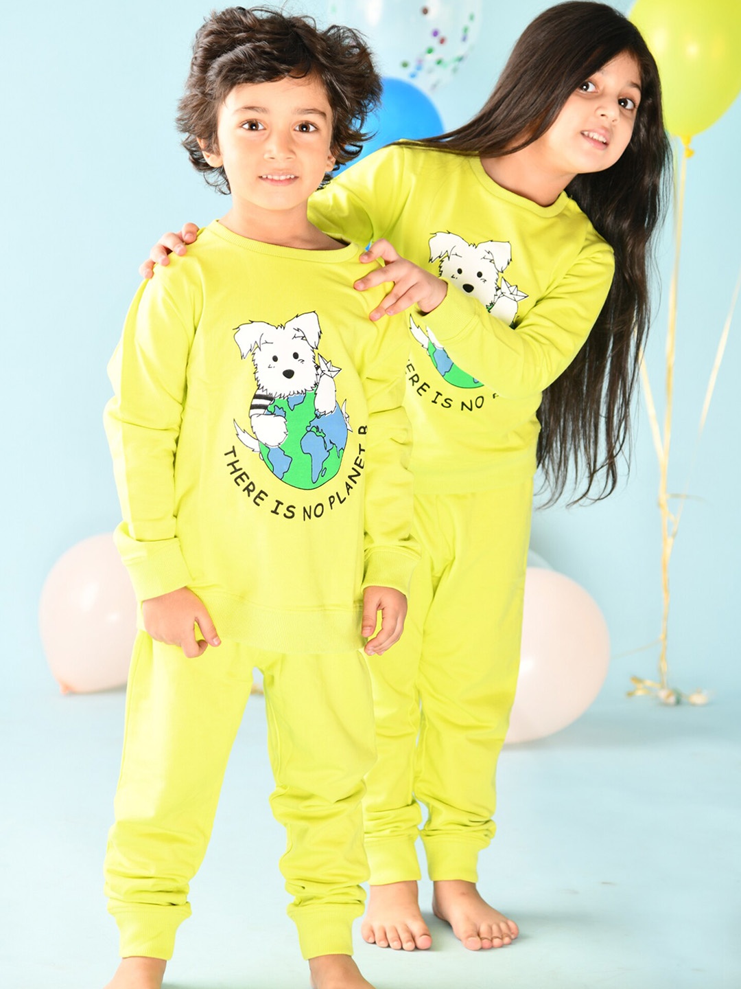 

Anthrilo Girls Lime Green Full Sleeves Planet B Sweatshirt with Jogger Set