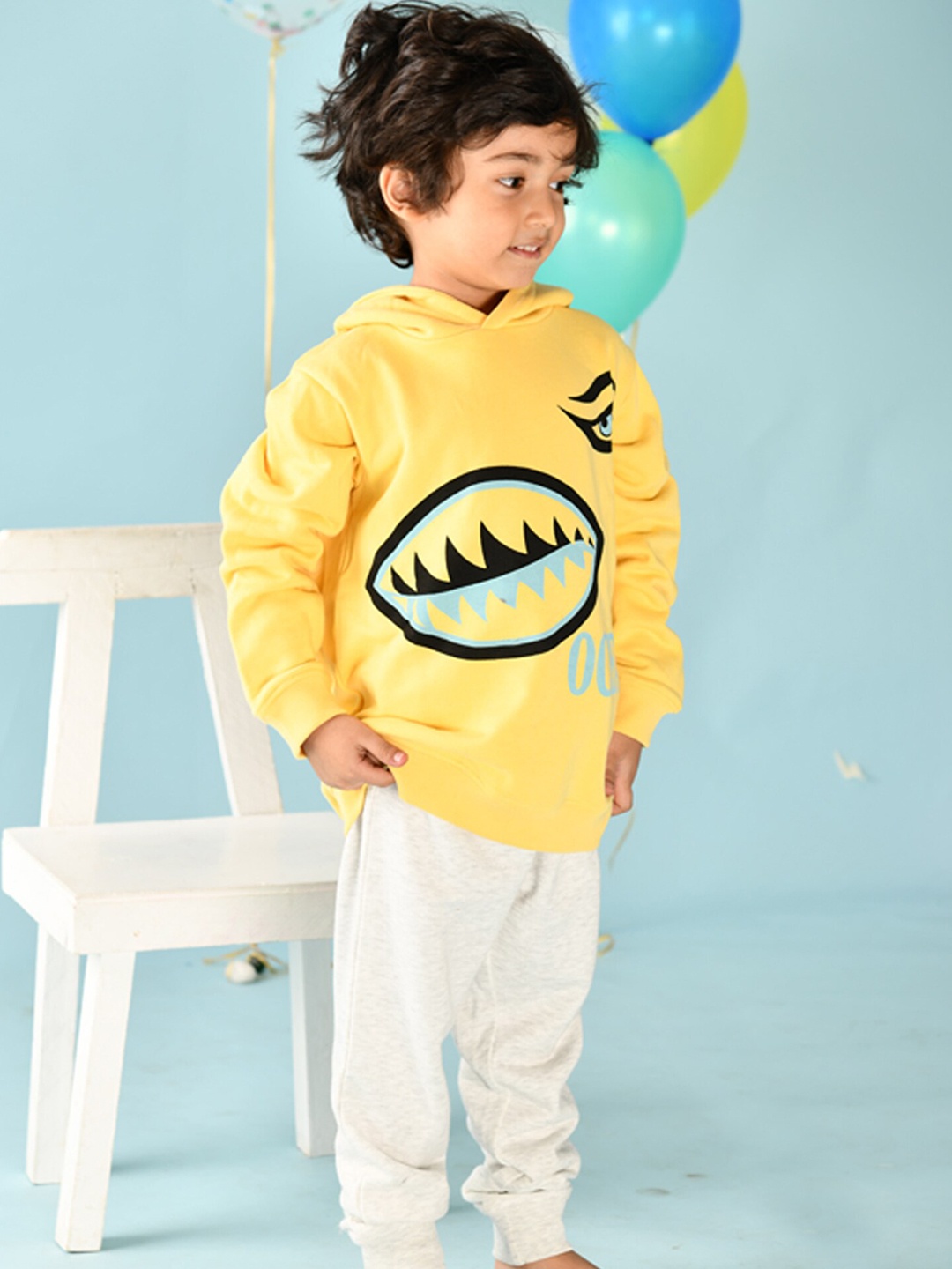 

Anthrilo Boys Printed Hooded Pure Cotton Trouser Set, Yellow