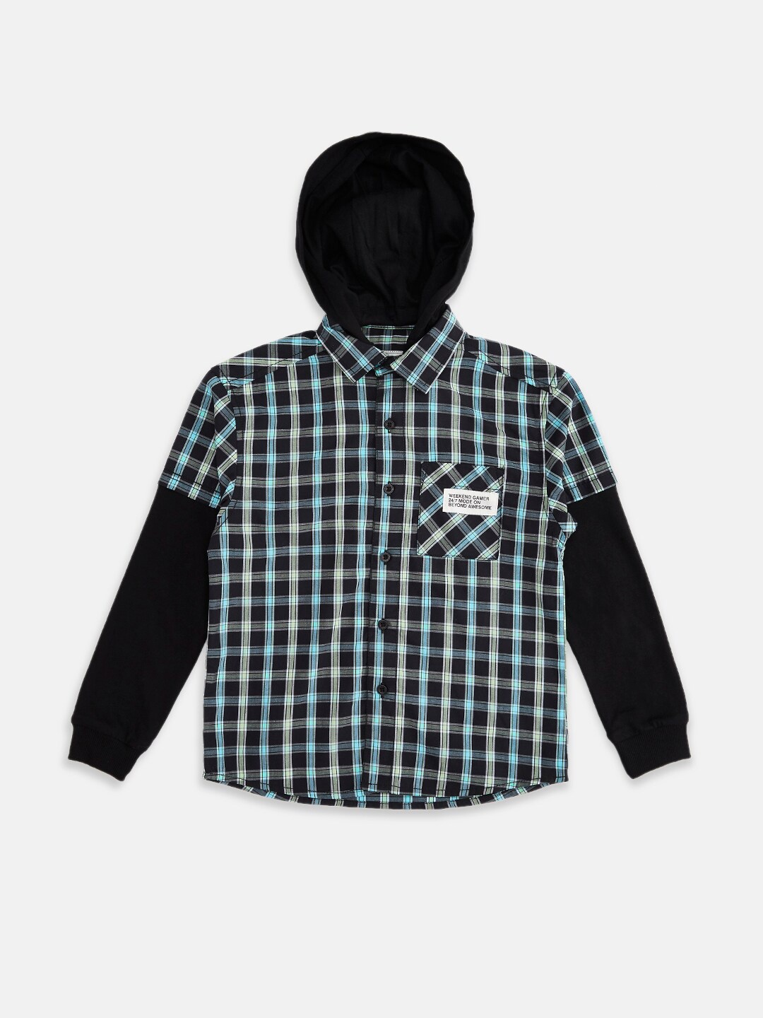 

Pantaloons Junior Boys Navy Blue Gingham Checks Checked Casual Shirt