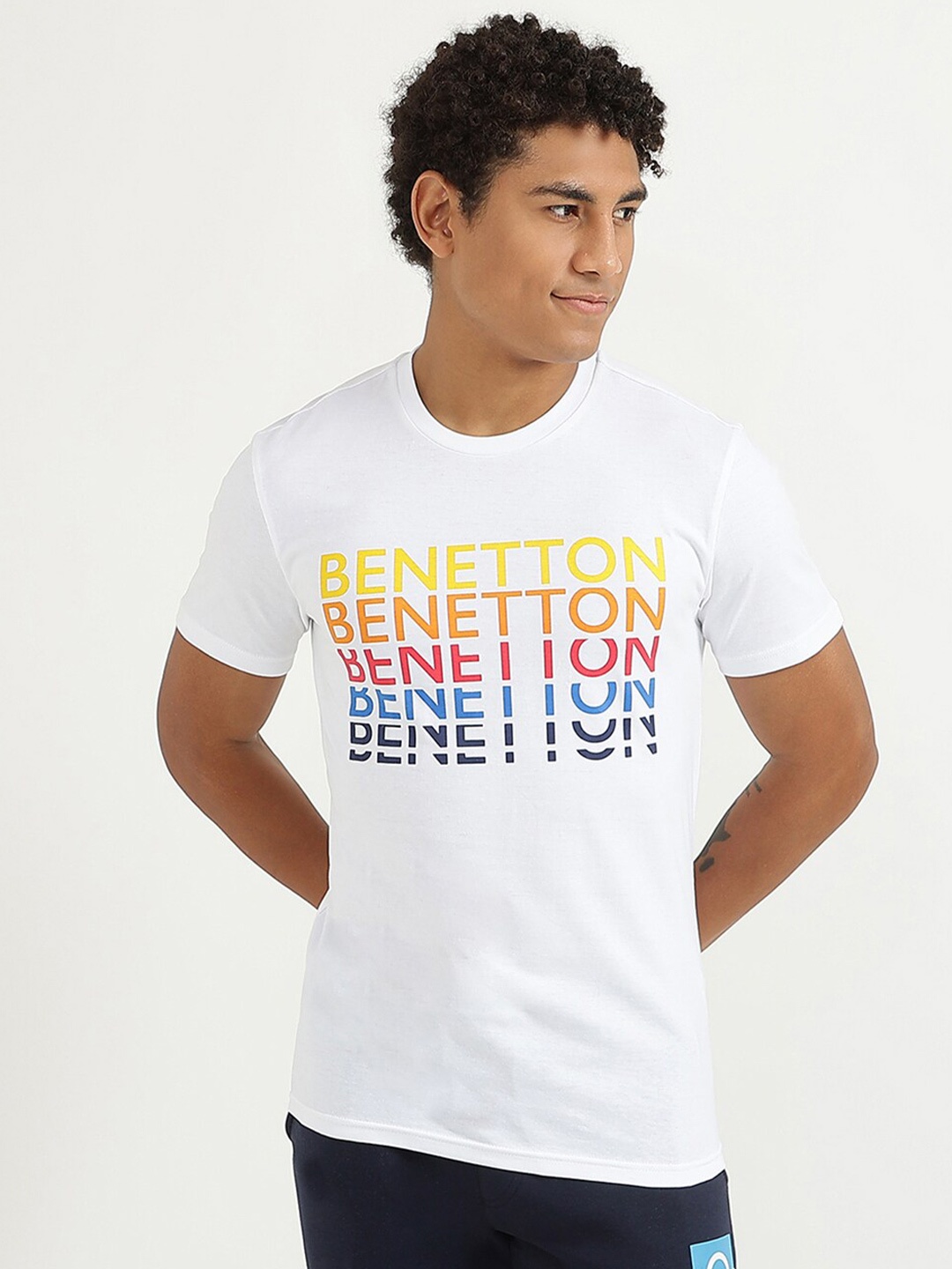 

United Colors of Benetton Men White Typography Printed T-shirt