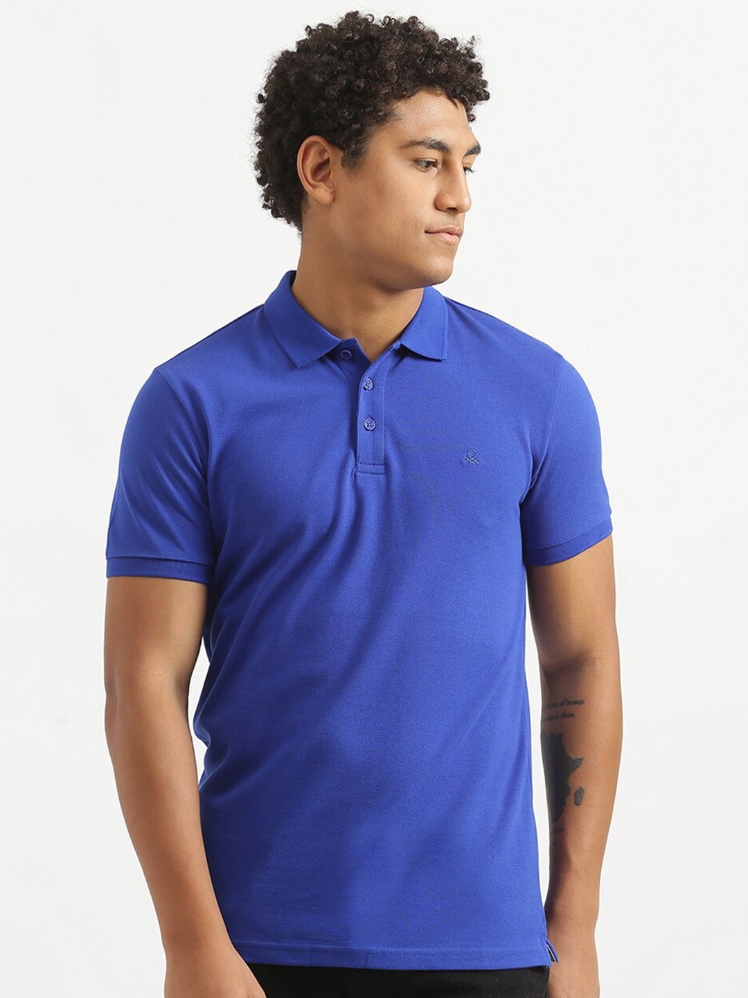 

United Colors of Benetton Men Blue Solid Polo Collar T-shirt