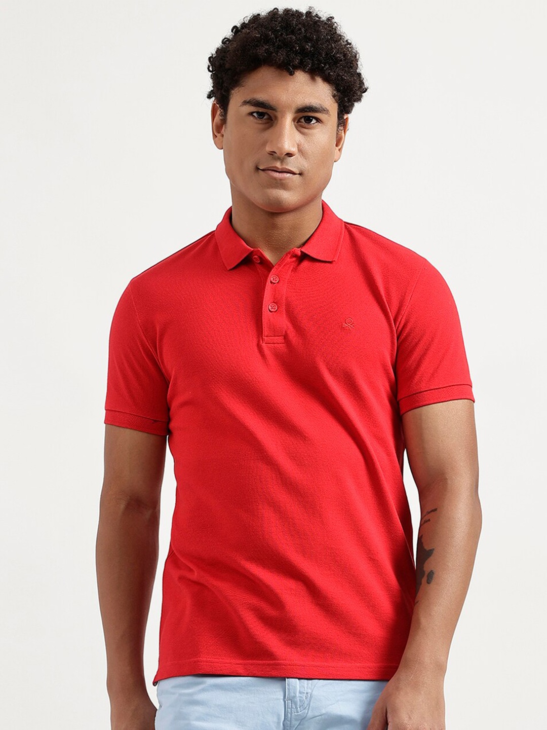 

United Colors of Benetton Men Red Polo Collar T-shirt