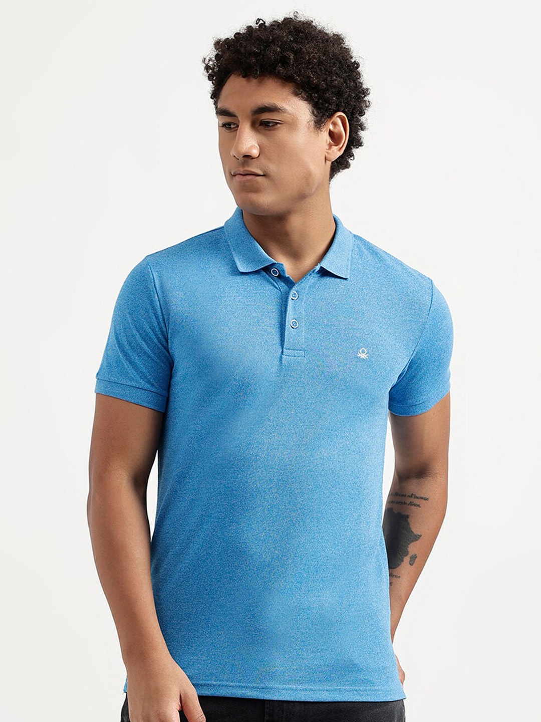 

United Colors of Benetton Men Blue Polo Collar T-shirt