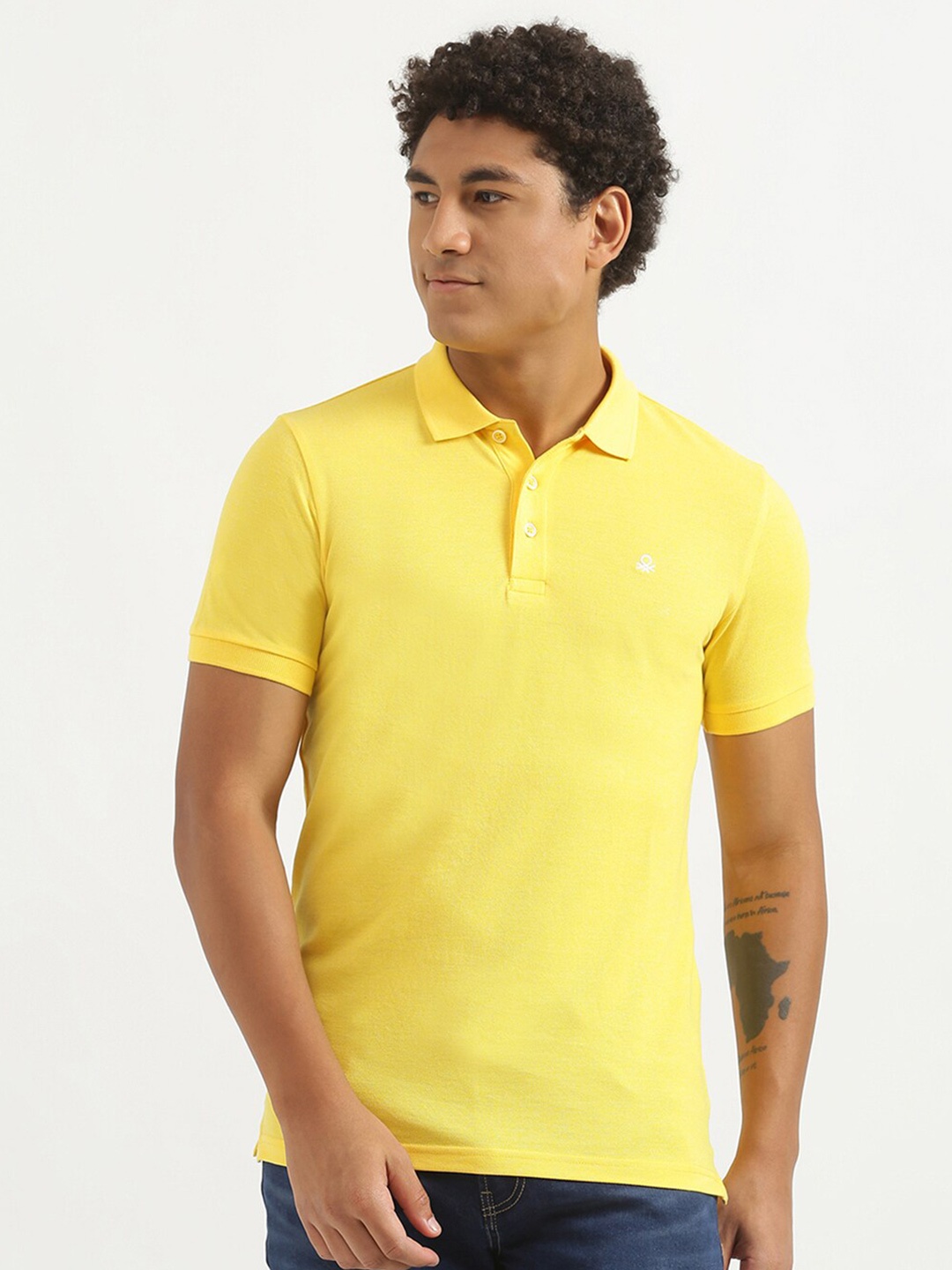 

United Colors of Benetton Men Yellow Polo Collar T-shirt