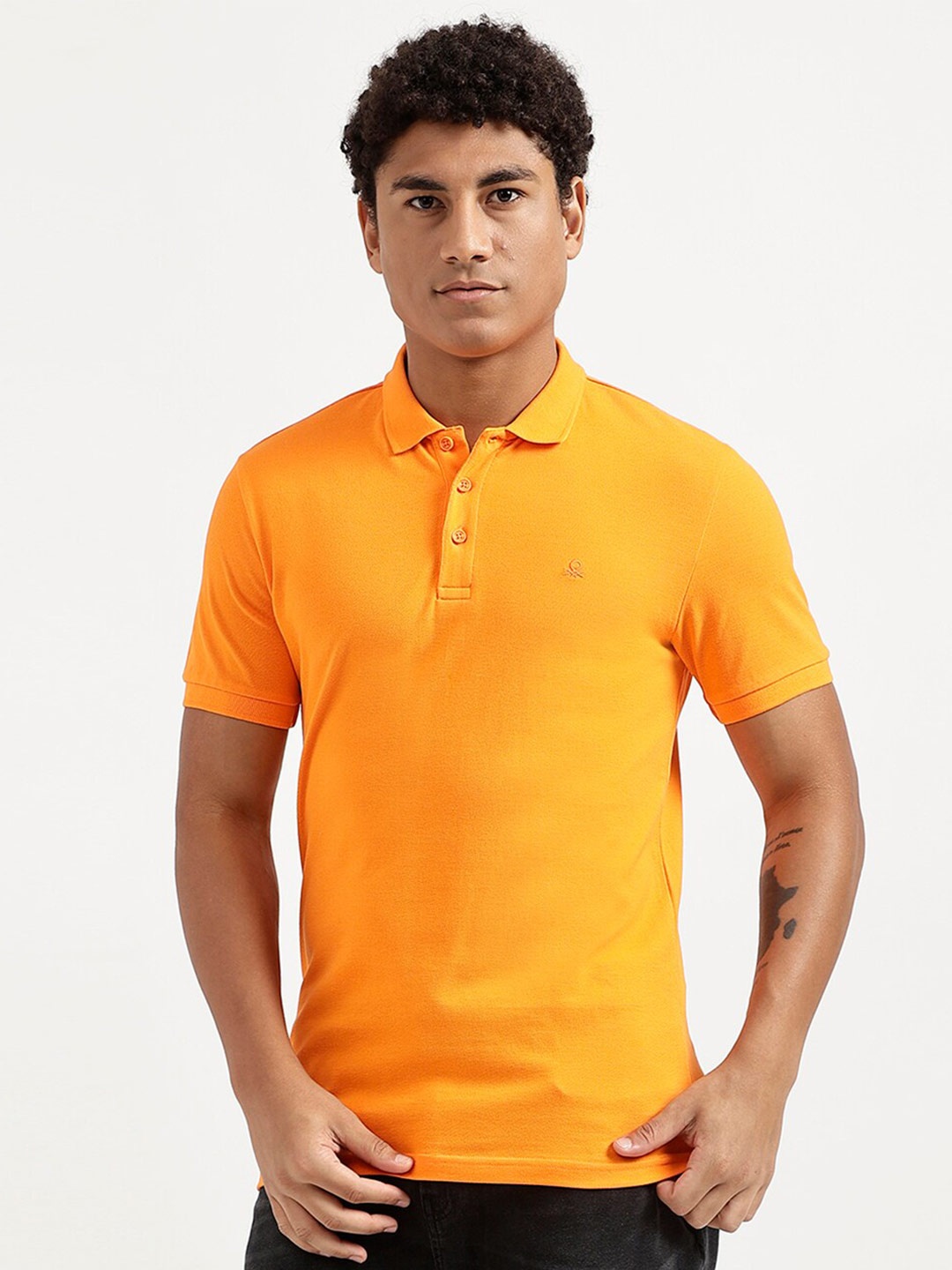 

United Colors of Benetton Men Orange Polo Collar T-shirt