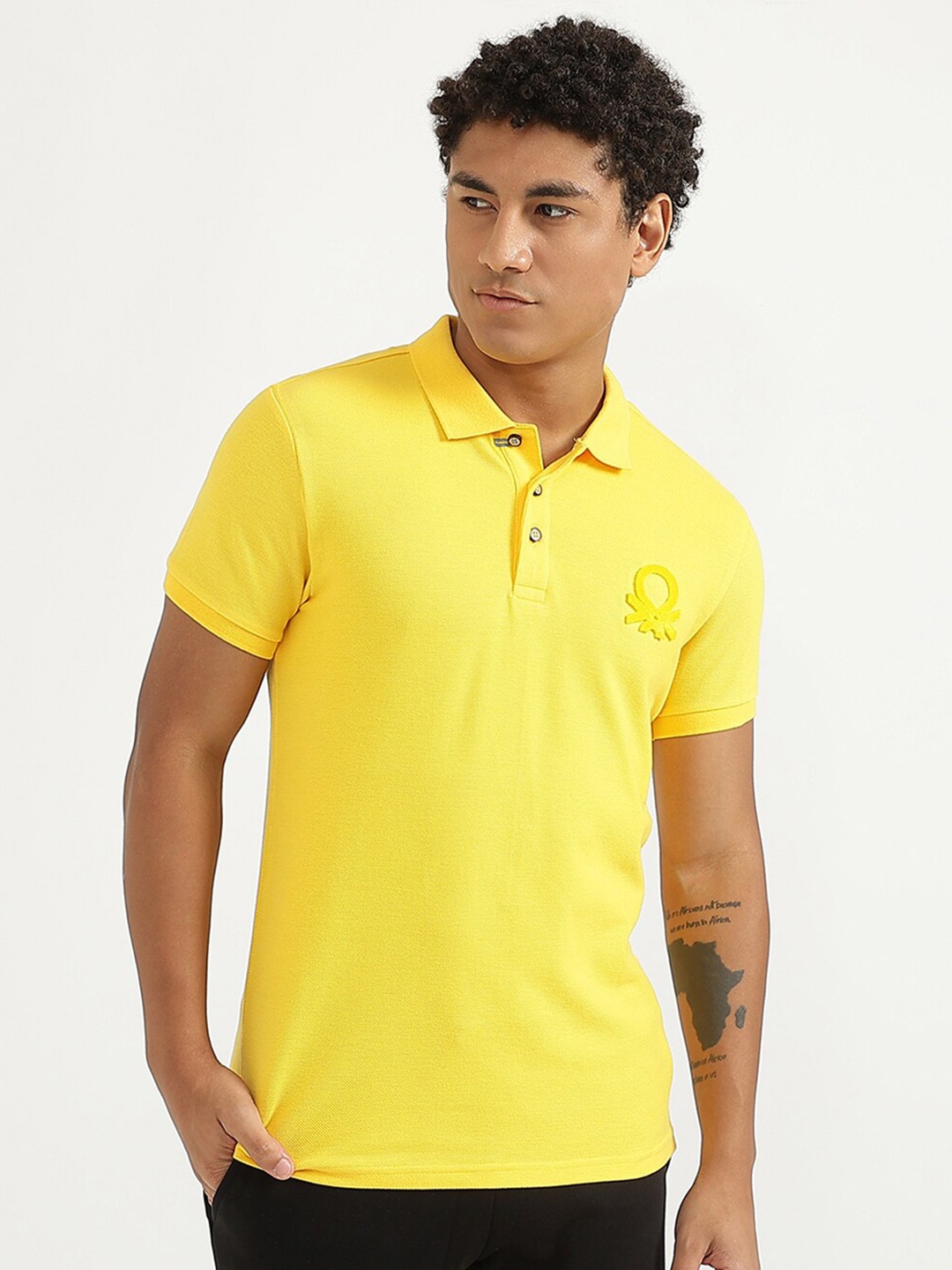 

United Colors of Benetton Men Yellow Polo Collar T-shirt