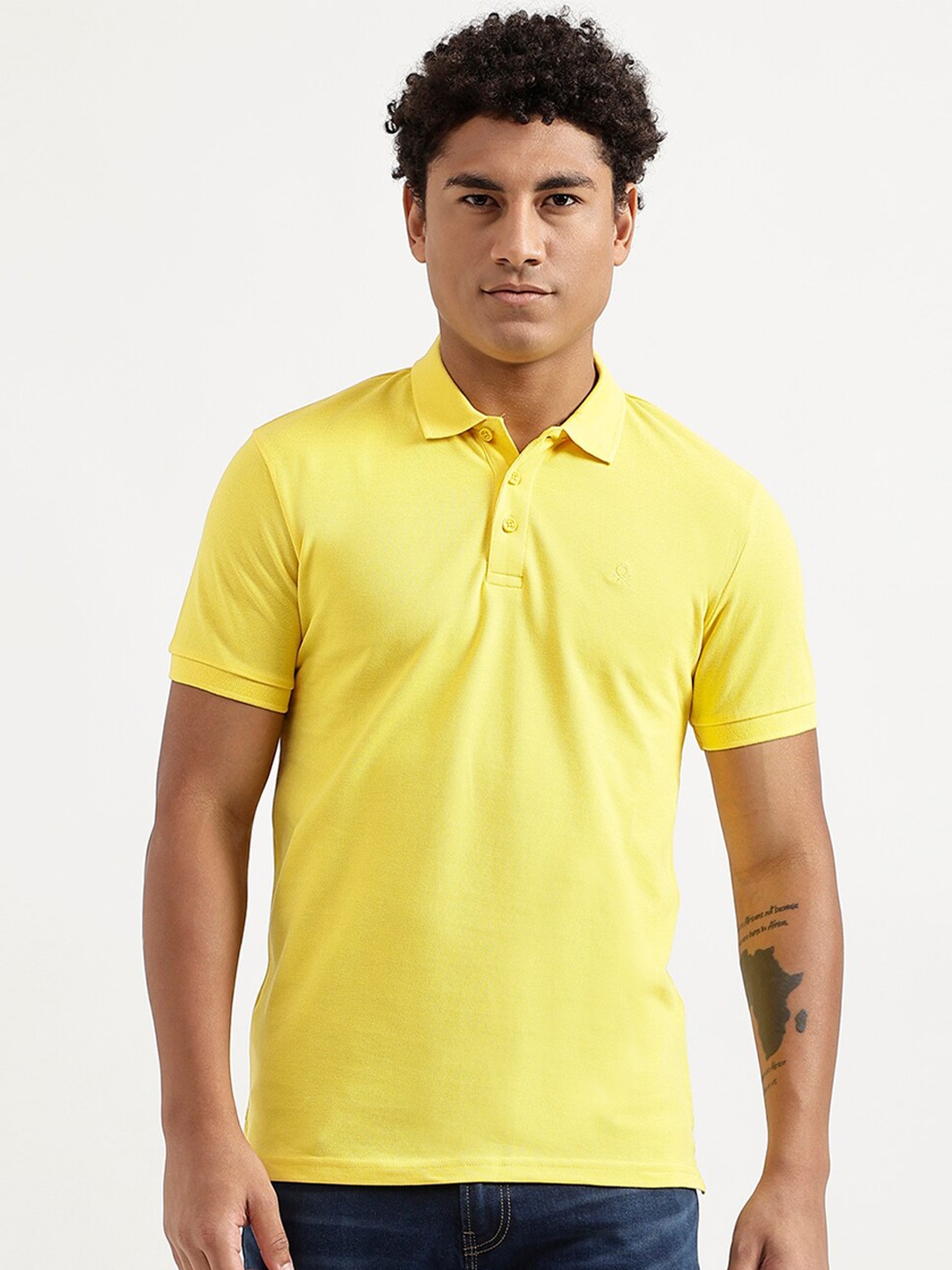 

United Colors of Benetton Men Yellow Polo Collar T-shirt