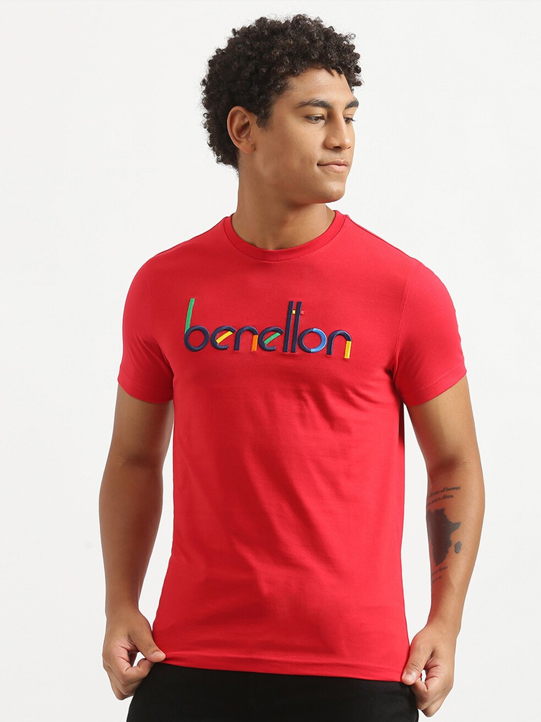 

United Colors of Benetton Men Red Typography Printed T-shirt