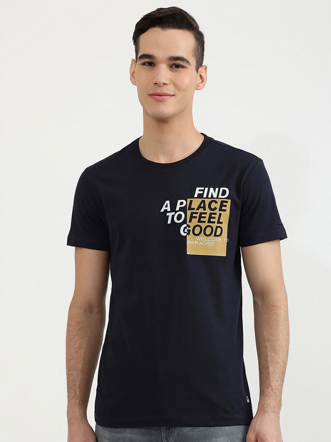 

United Colors of Benetton Men Black Typography Short Sleeve Printed T-shirt