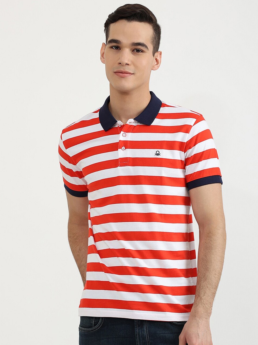 

United Colors of Benetton Men Multicoloured Striped Polo Collar T-shirt, Multi