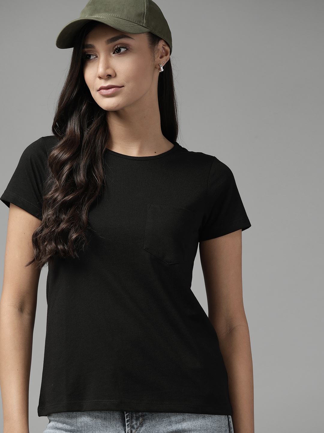 

Roadster Women Black Solid T-shirt