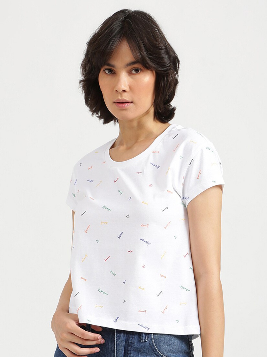 

United Colors of Benetton Women Regular Fit White Printed T-shirt