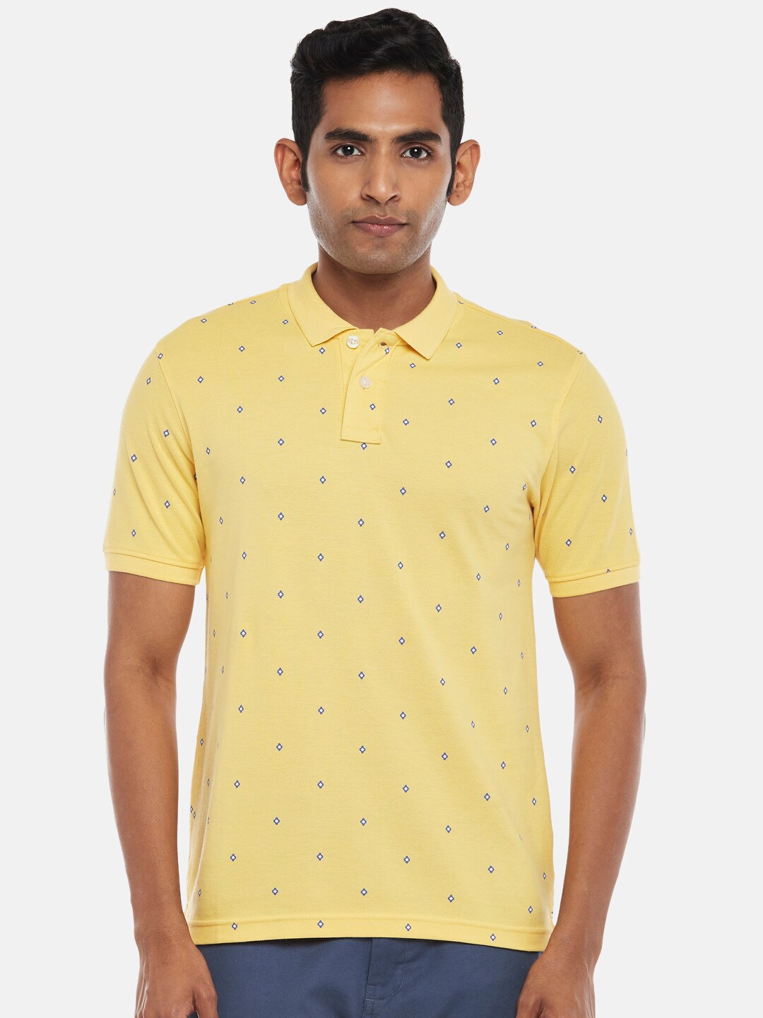 

BYFORD by Pantaloons Men Mustard Yellow Printed Polo Collar Slim Fit T-shirt