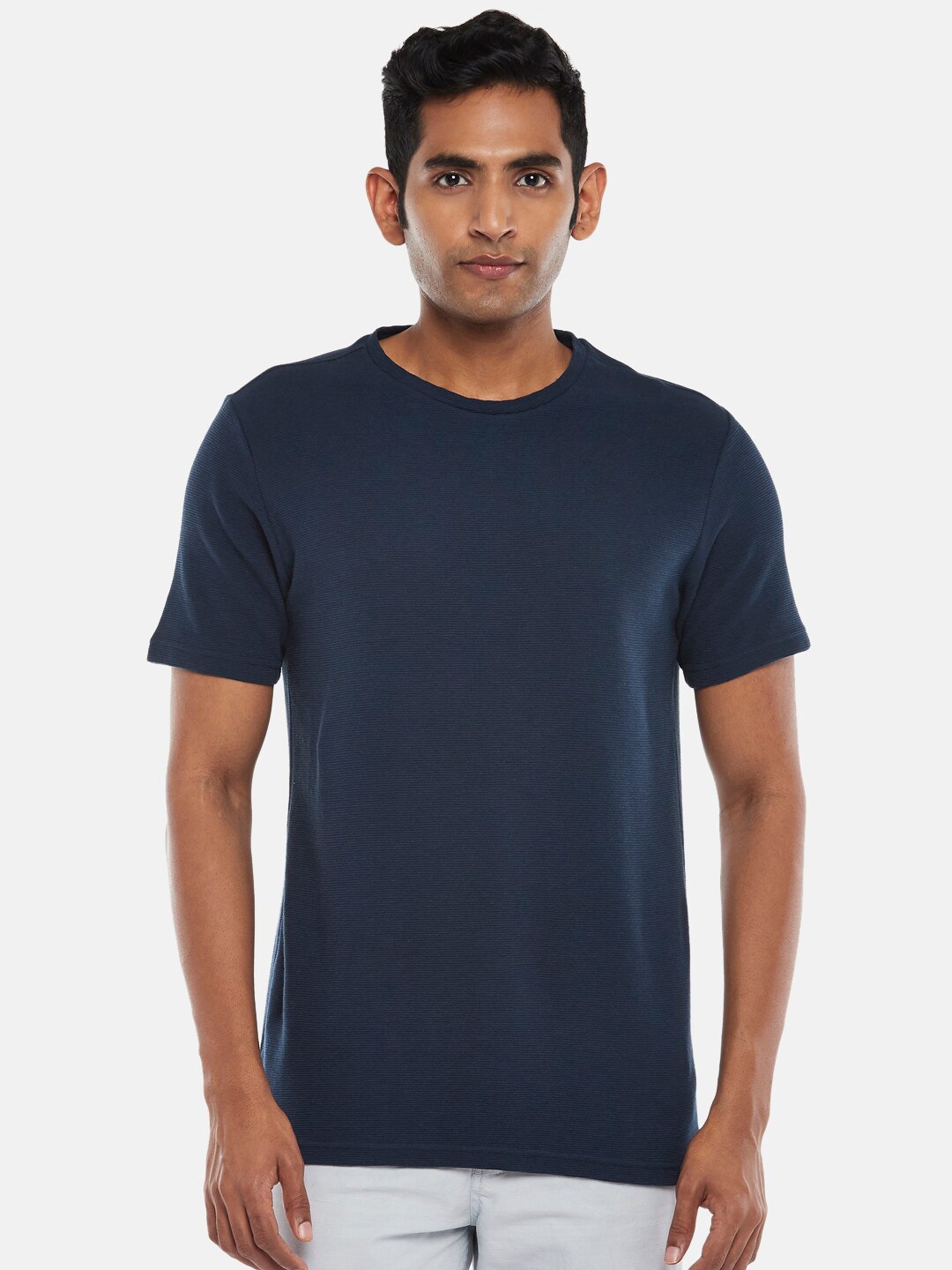 

BYFORD by Pantaloons Men Navy Blue Slim Fit T-shirt