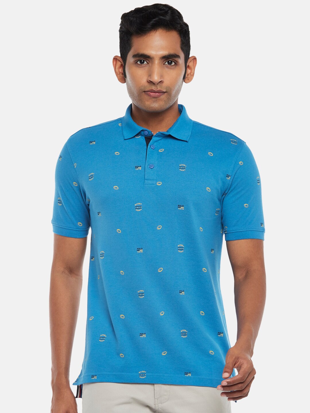 

BYFORD by Pantaloons Men Blue Polo Collar Slim Fit T-shirt