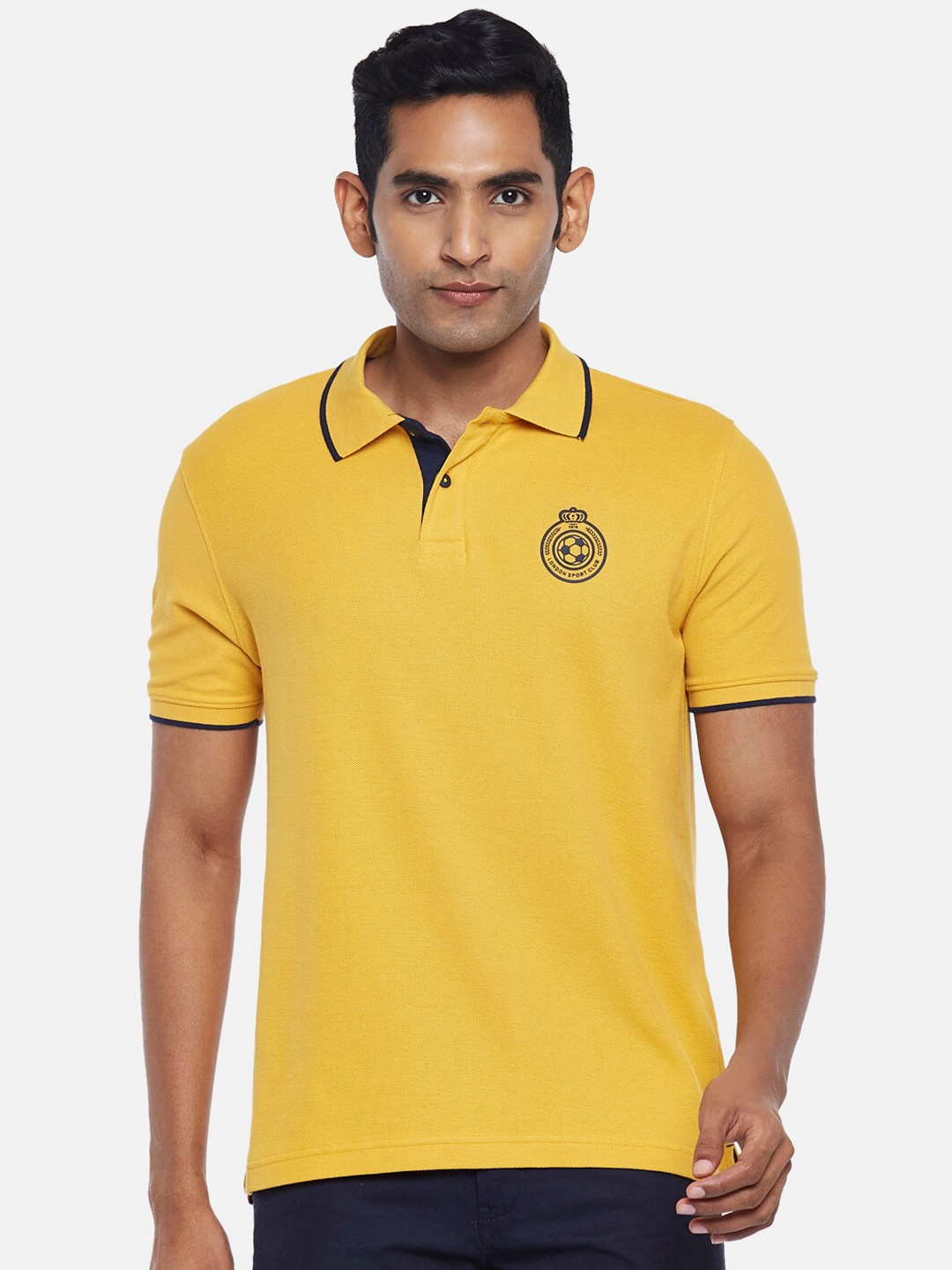 

BYFORD by Pantaloons Men Mustard Yellow Polo Collar Slim Fit T-shirt