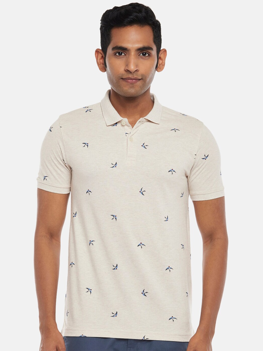 

BYFORD by Pantaloons Men Beige Polo Collar Slim Fit Sports T-shirt