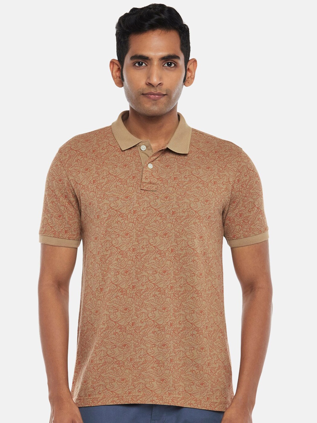 

BYFORD by Pantaloons Men Beige Polo Collar Slim Fit T-shirt