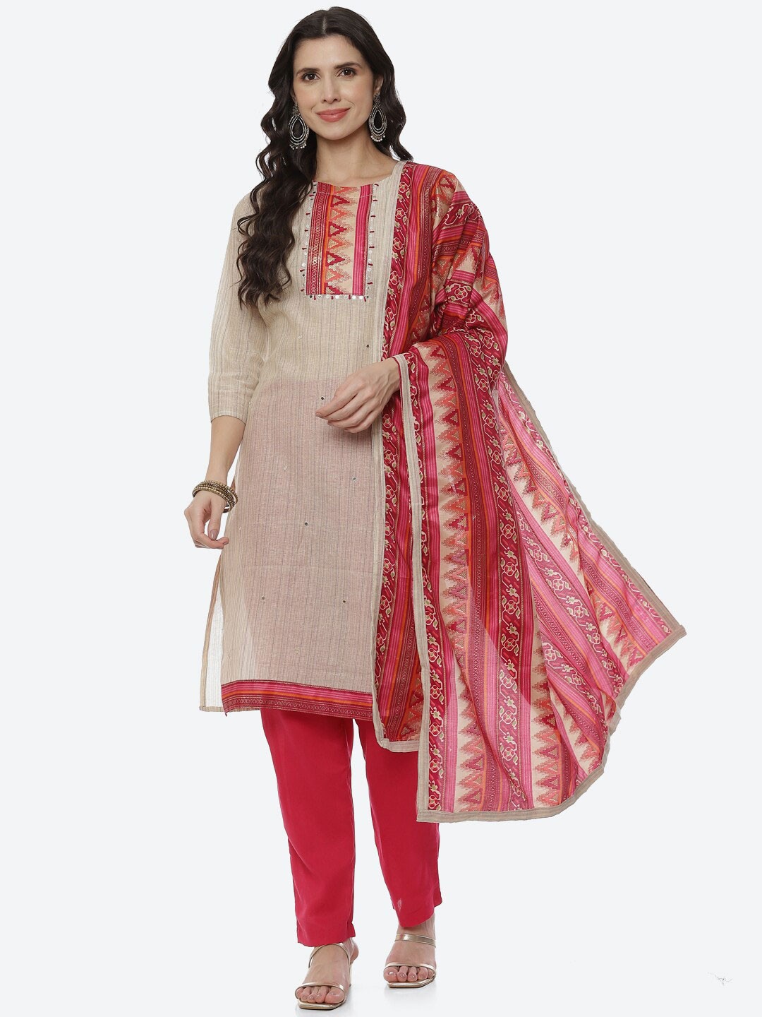 

Biba Women Brown & Grey Printed Unstitched Dress Material