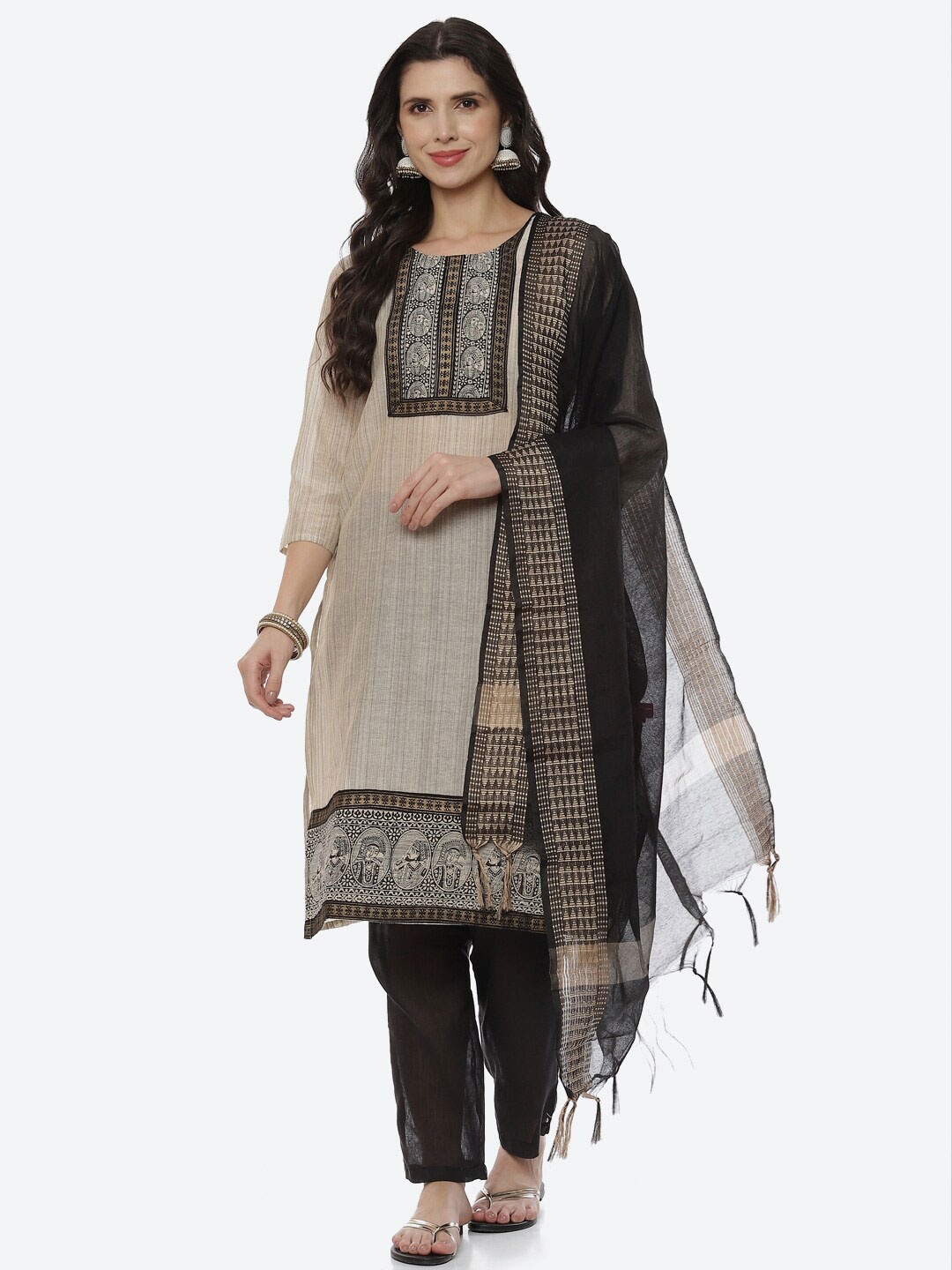 

Biba Women Off White & Grey Printed Unstitched Dress Material