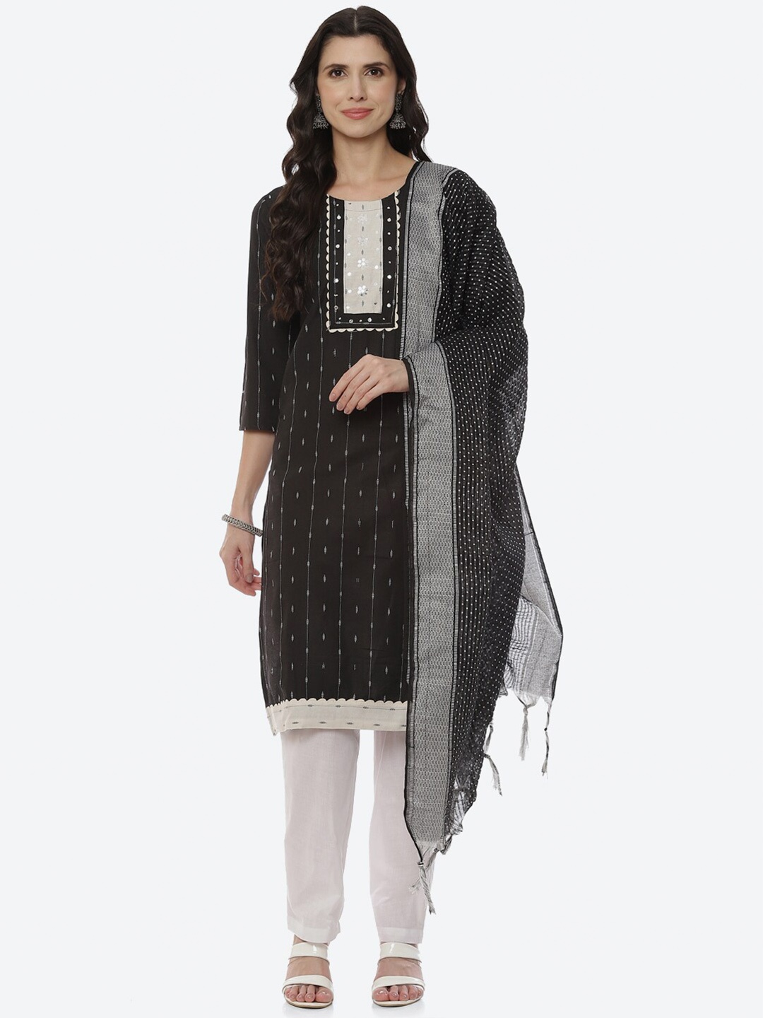 

Biba Women Black & White Printed Unstitched Dress Material