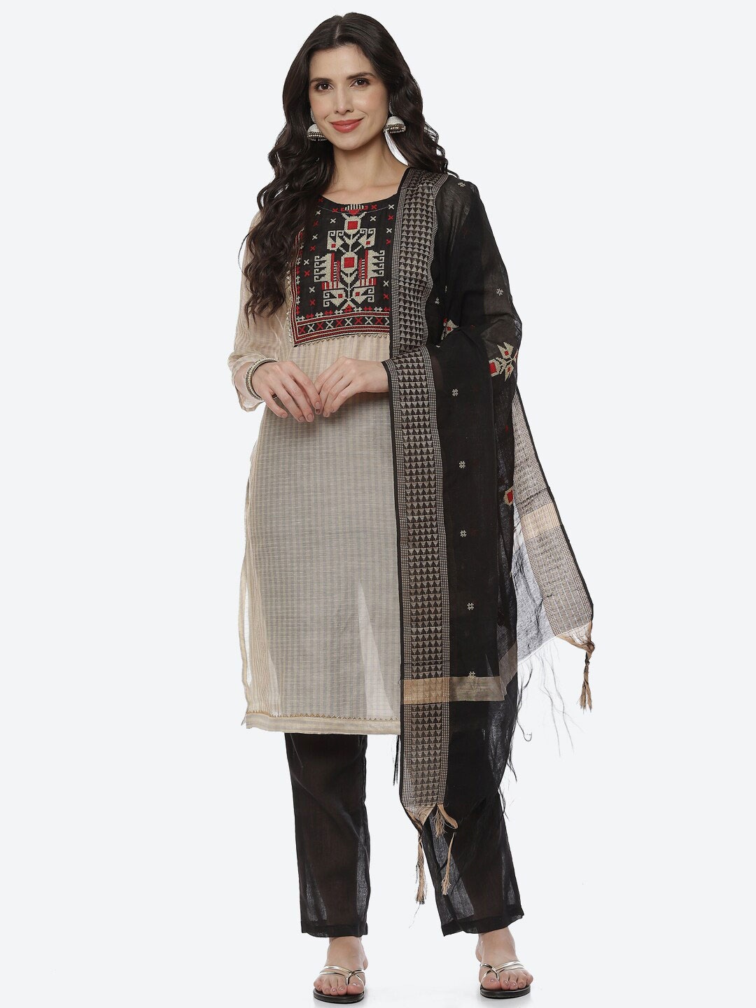 

Biba Women Beige & Grey Printed Unstitched Dress Material