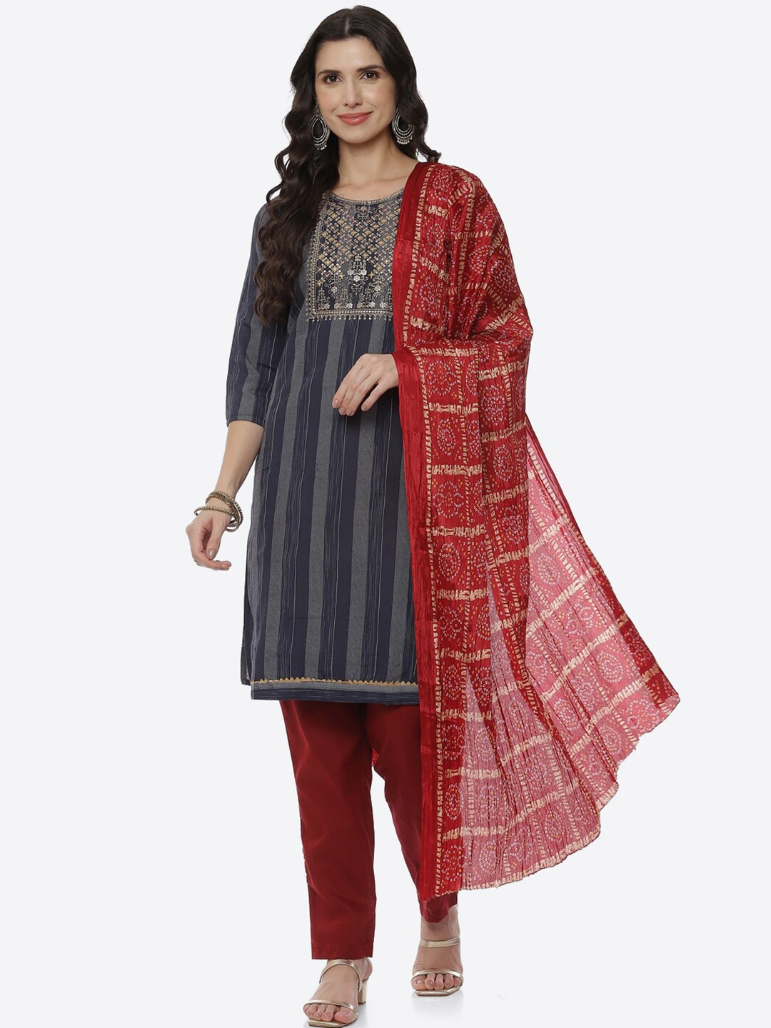 

Biba Blue & Red Unstitched Dress Material