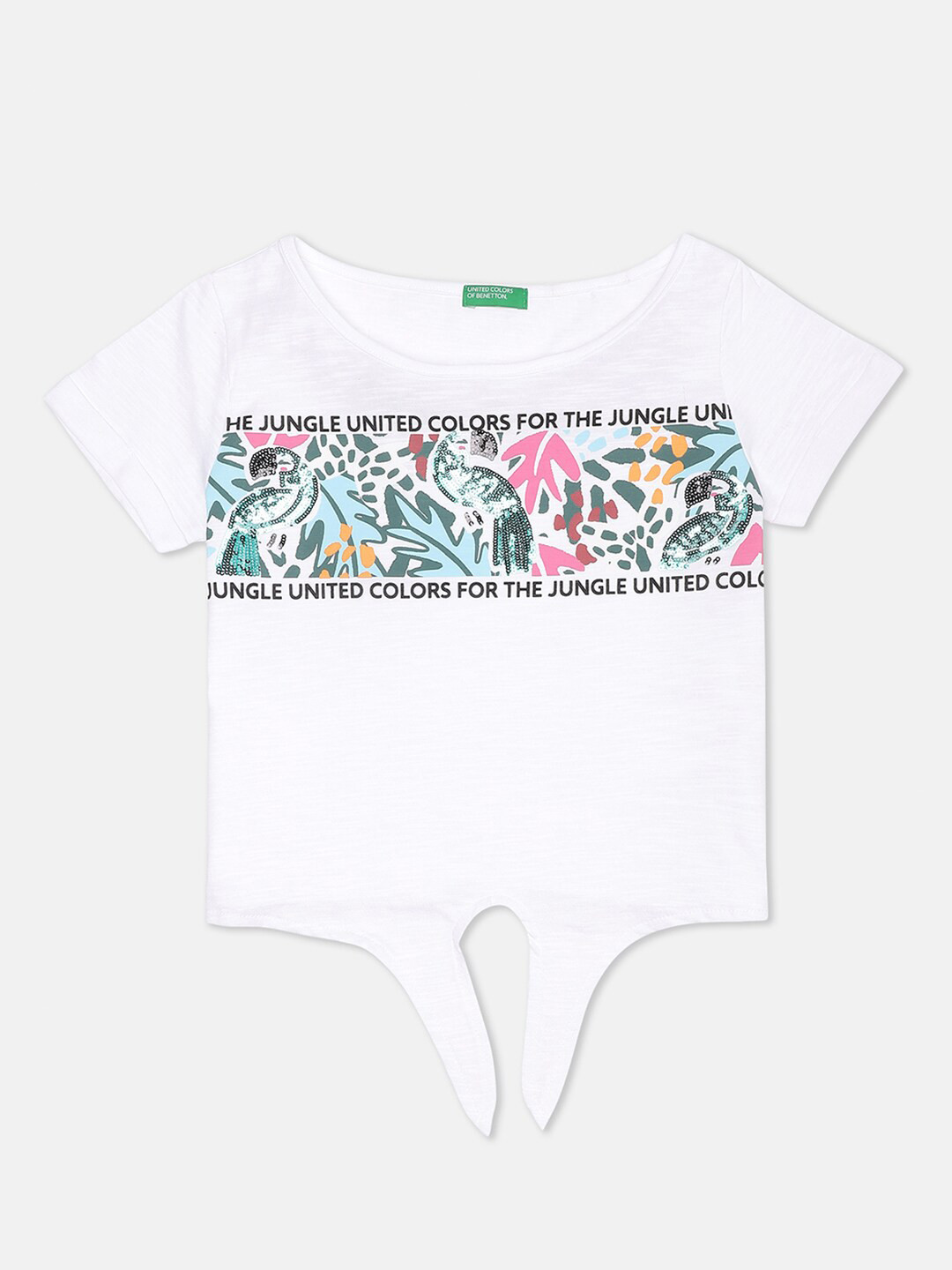 

United Colors of Benetton Girls White Typography Printed T-shirt
