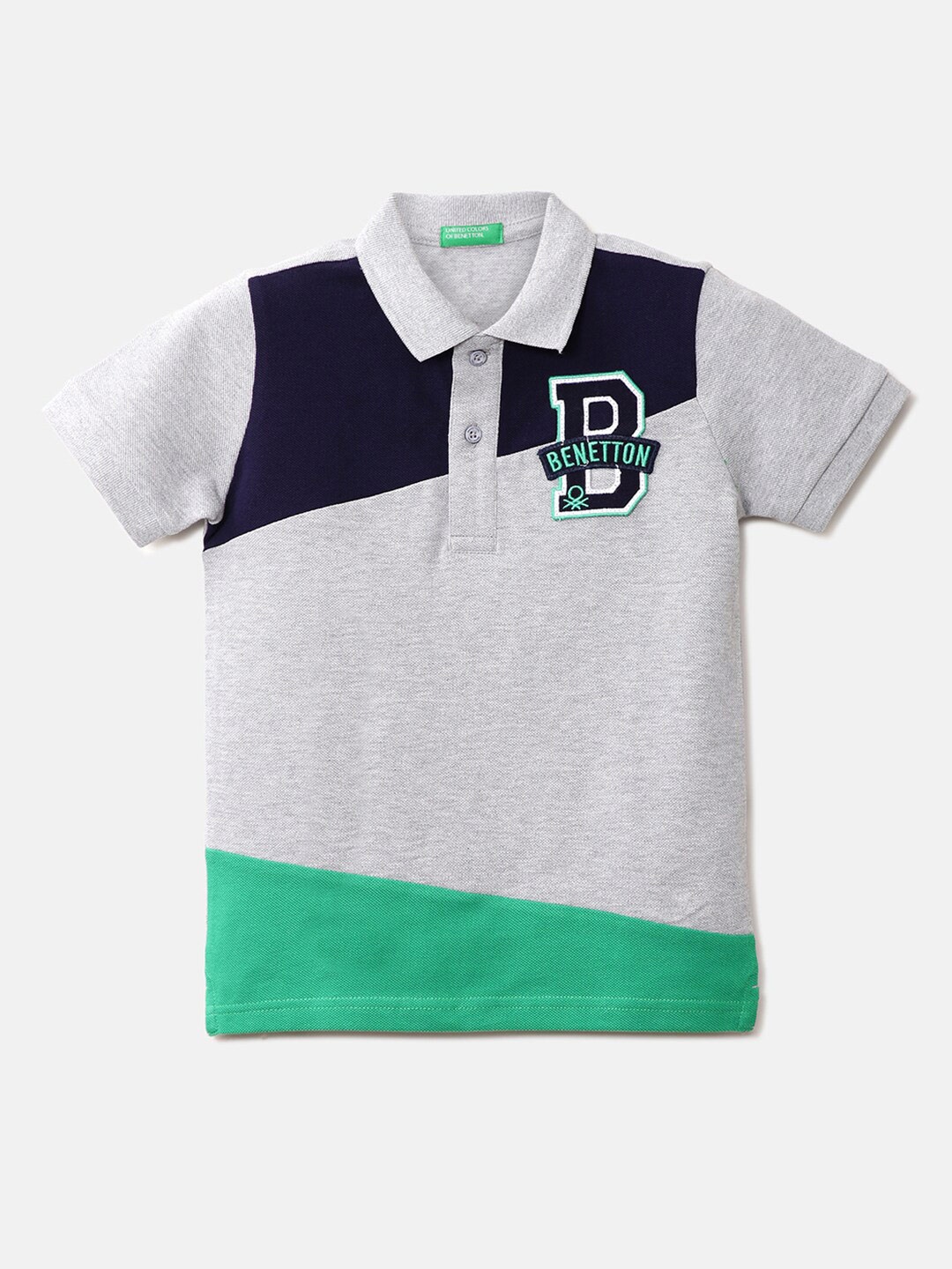 

United Colors of Benetton Boys Grey Colourblocked Polo Collar T-shirt