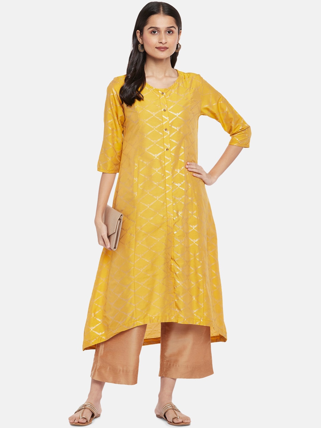 

RANGMANCH BY PANTALOONS Women Yellow & Gold-Toned Printed Kurta