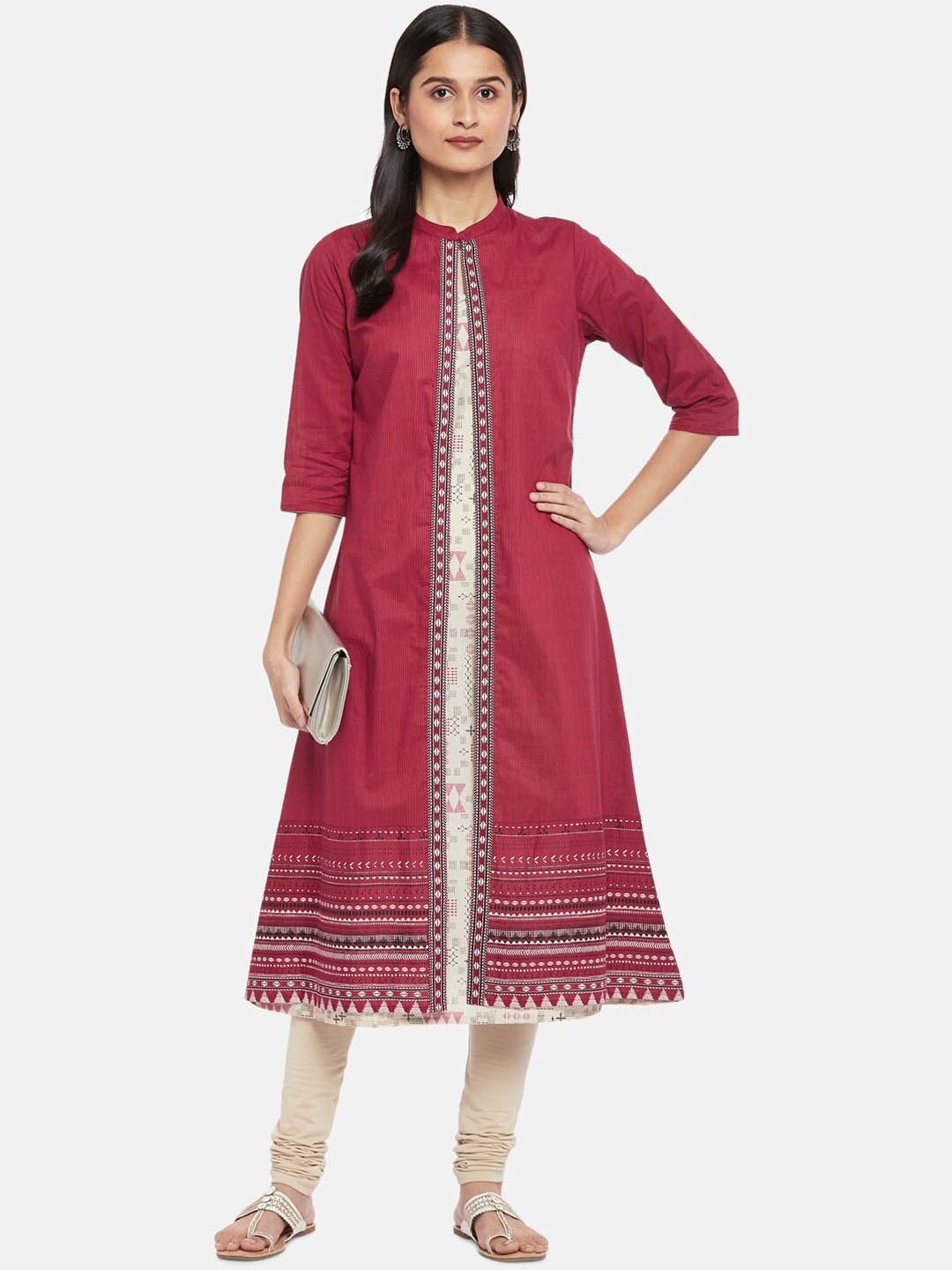 

RANGMANCH BY PANTALOONS Women Coral Geometric Printed Gotta Patti Kurta
