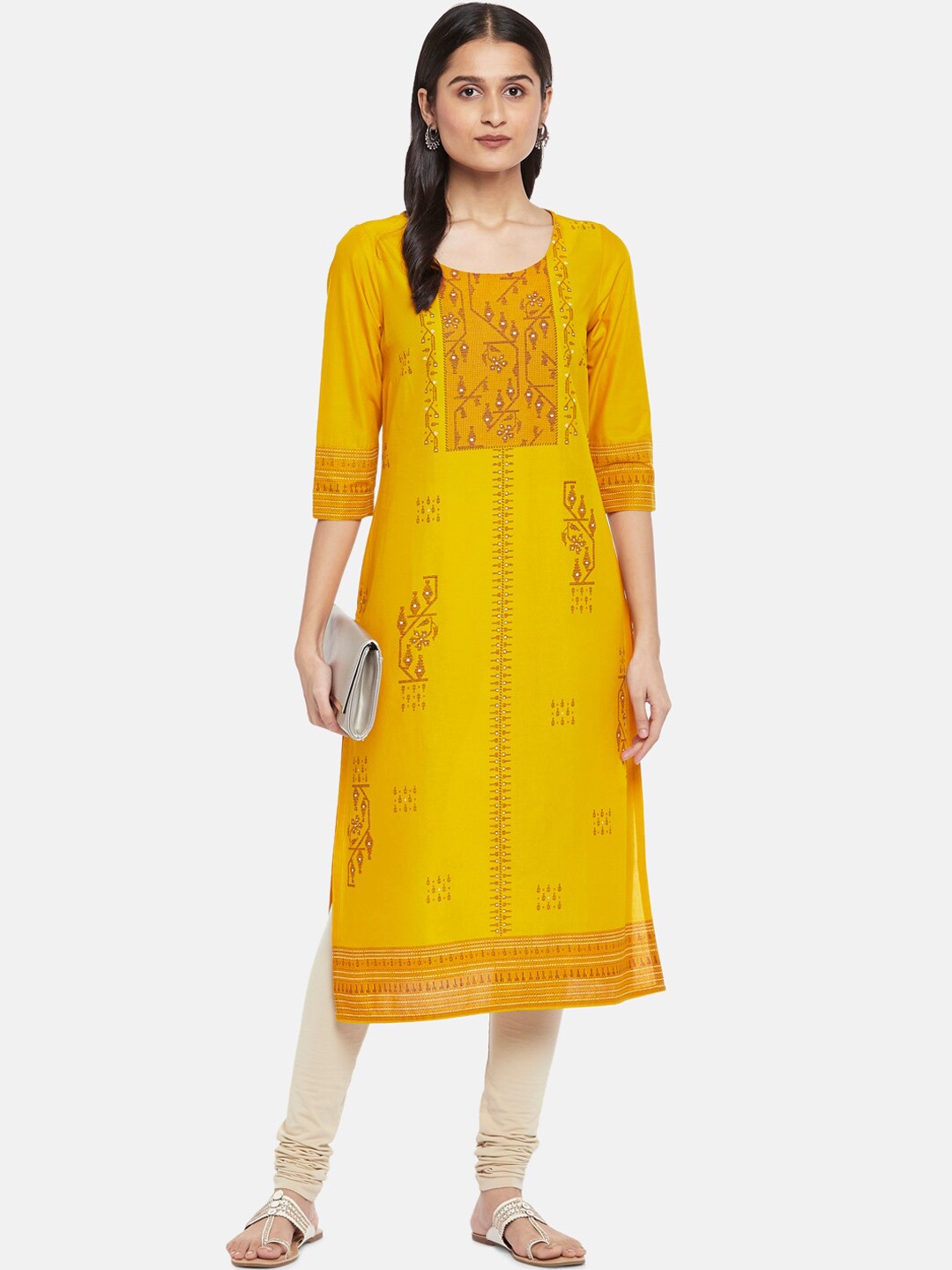 

RANGMANCH BY PANTALOONS Women Mustard Yellow Ethnic Motifs Kurta