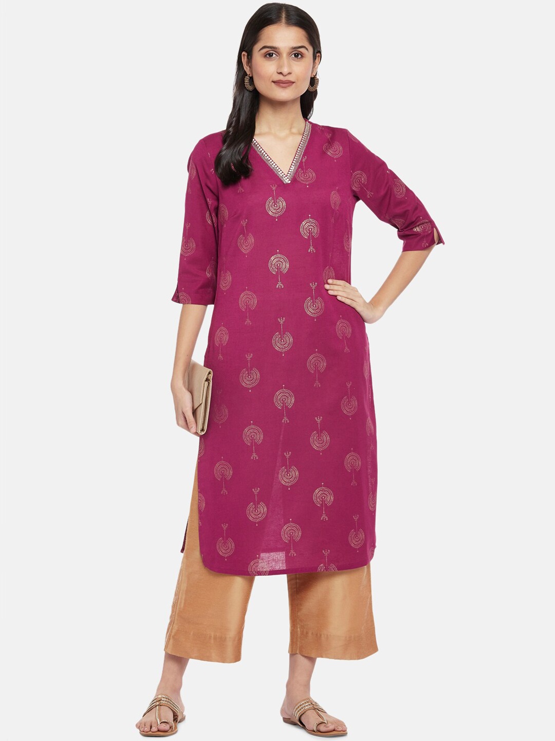 

RANGMANCH BY PANTALOONS Women Pink Ethnic Motifs Embellished Kurta