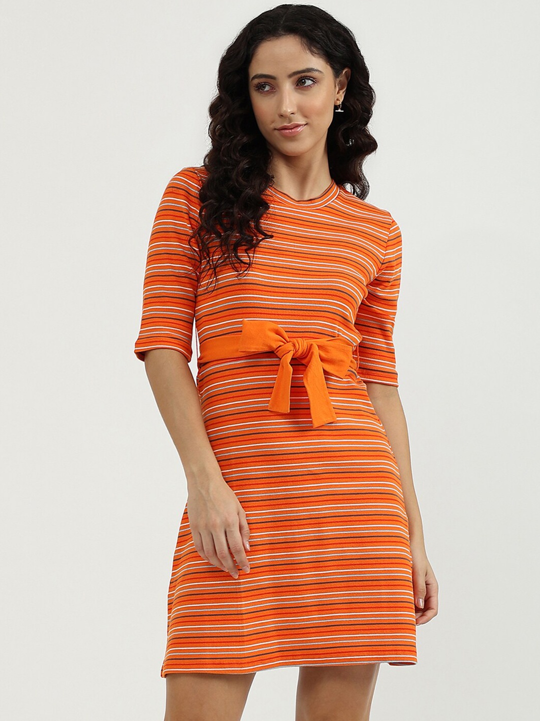 

United Colors of Benetton Women Orange Striped T-shirt Dress
