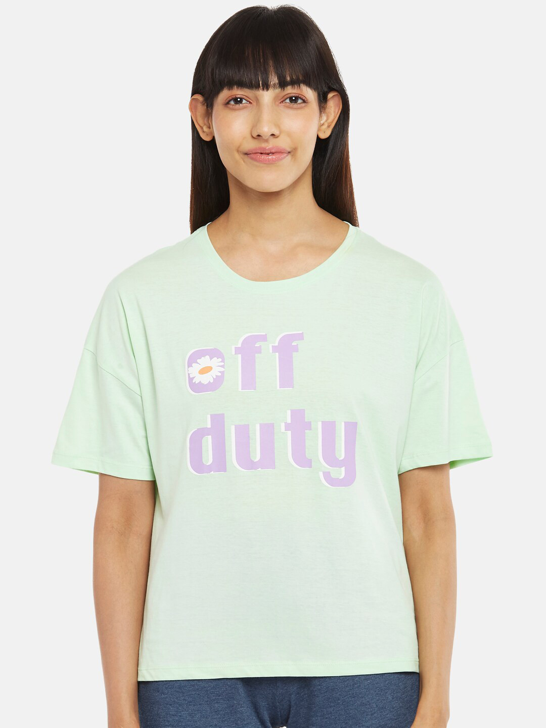 

Dreamz by Pantaloons Women Green & Purple Printed Cotton Lounge Tshirts